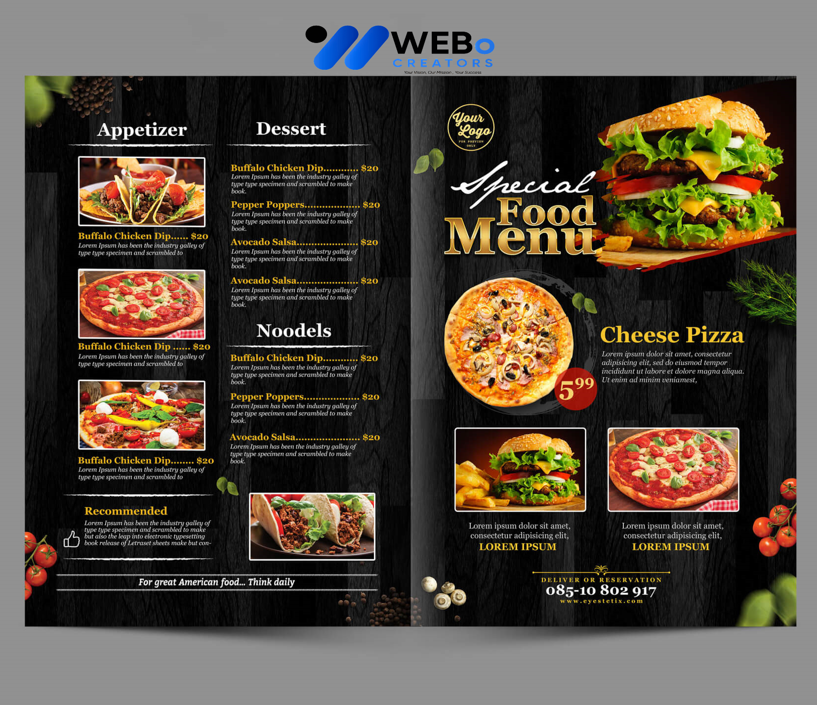 Modern restaurant menu design Florida 2026 café menu layout food branding design services